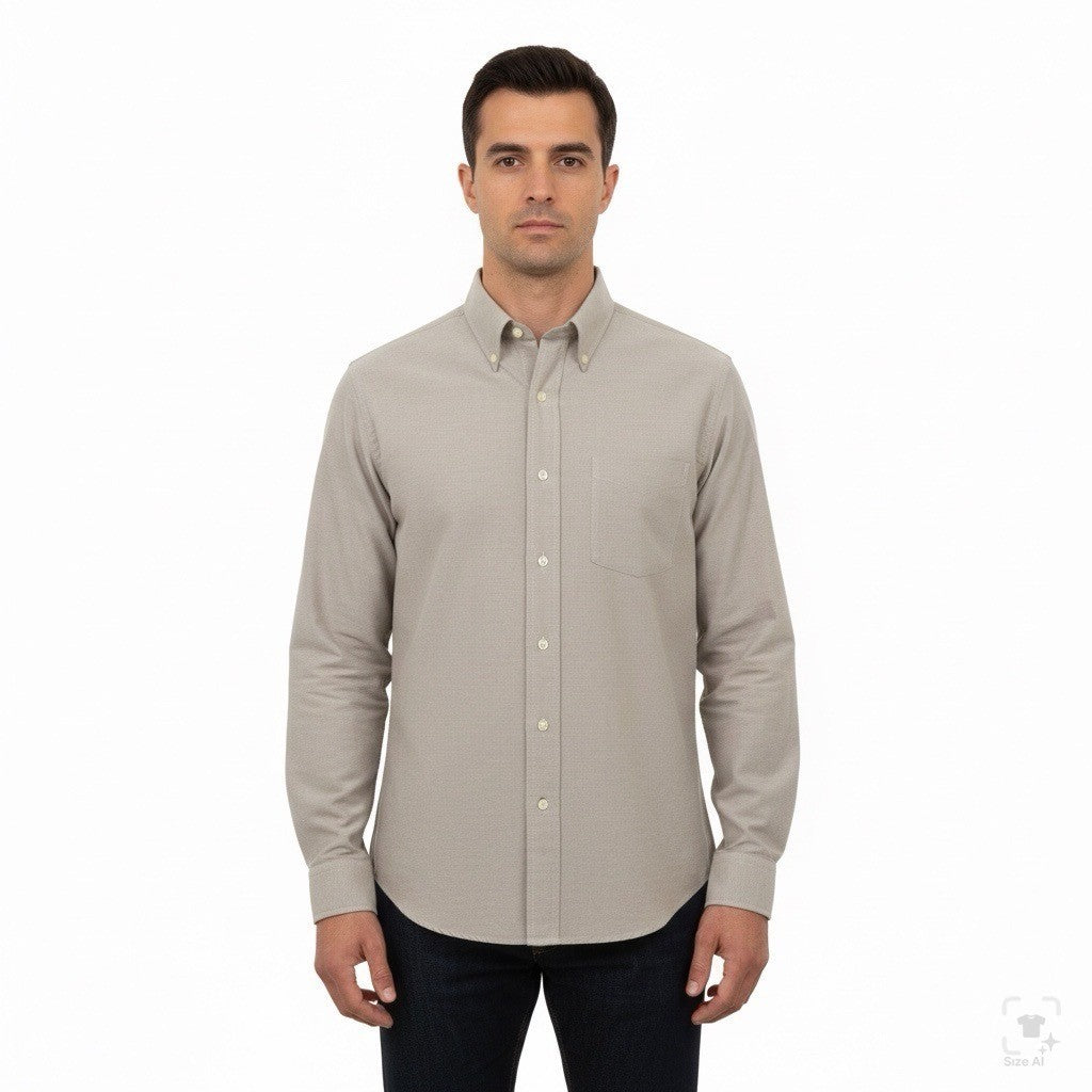 The Arrow Company Mens Beige Button-Up Shirt Slim Fit 15 1/2 34/35