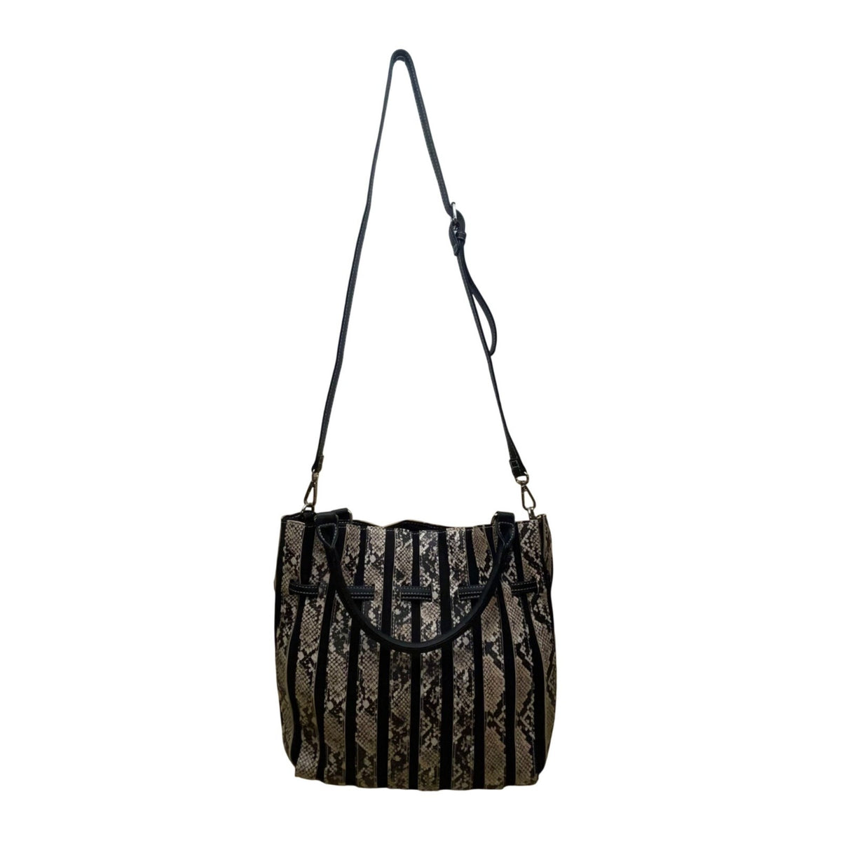 Salon De Ruban Women’s Black & Beige Snake Print Adjustable Strap Tote Bag
