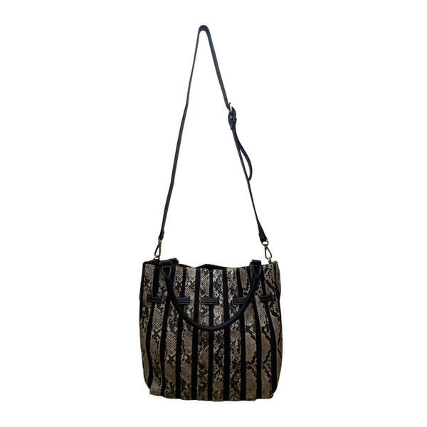 Salon De Ruban Women’s Black & Beige Snake Print Adjustable Strap Tote Bag