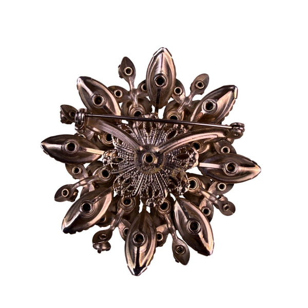 Vintage Gold Tone Women’s Rhinestone Brooch Green & Aurora Borealis