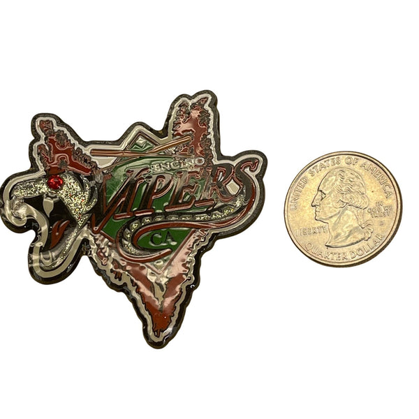 Encino Vipers Enamel Lapel Pin With Sparkling Glitter & Red Gem Detail