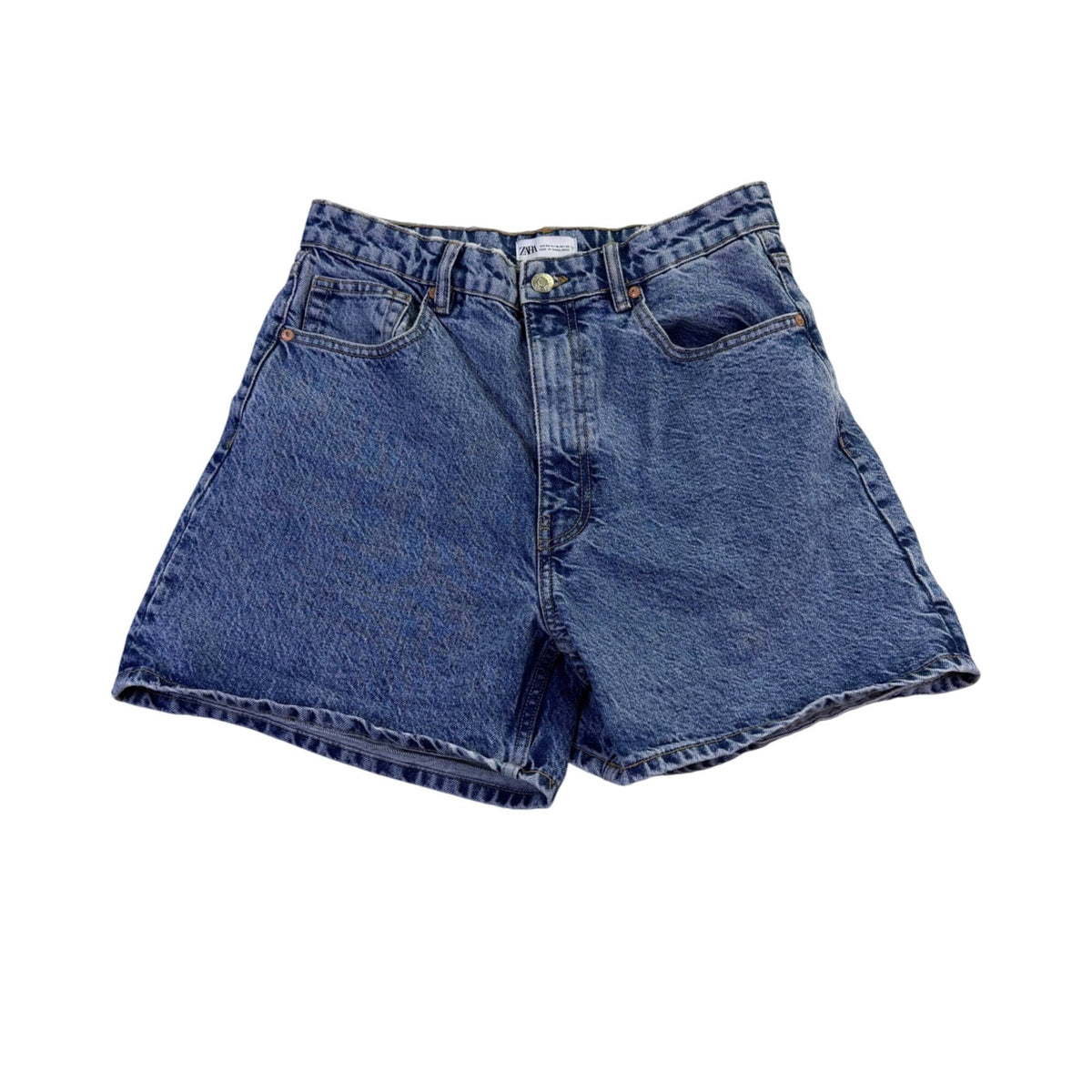 Zara Womens Blue Denim Cotton High-Waisted Casual Relaxed Shorts Size 10
