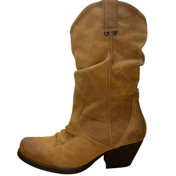 BCBGeneration Women’s Tobacco Waxy Split Leather Mid Top Western Boots Size 8.5M