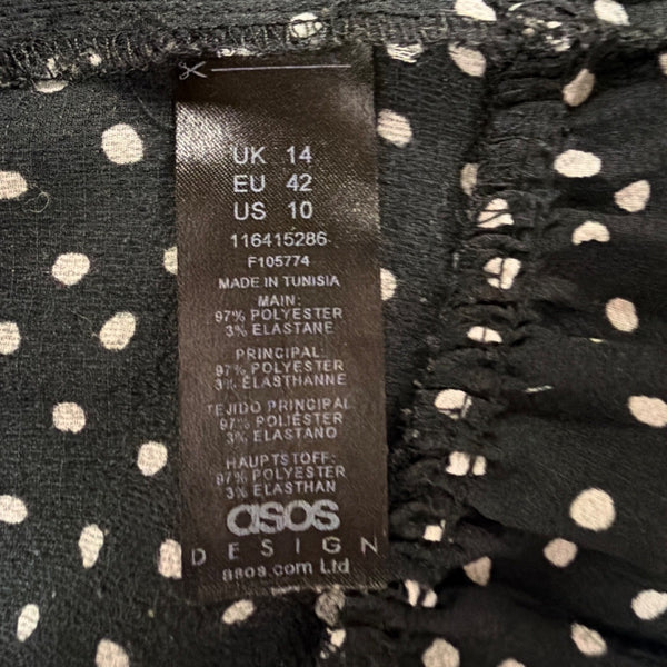 Asos Womens Black White Polka Dot Short-Sleeve Smocked Mini Dress Size 10