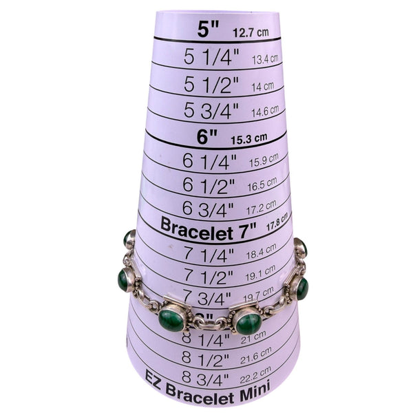 Vintage Sterling Silver Green Malachite Womens Bracelet Stylish Chain Design