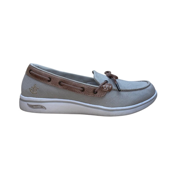 Skechers Men’s Beige Canvas Arch Fit Slip On Air-Cooled Boat Loafer Shoes Sz 10