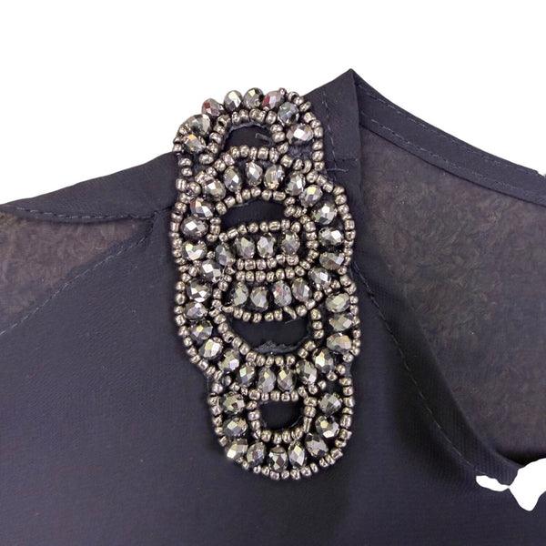 Xscape Womens Black Short Dress Beaded Shoulders Size 14W
