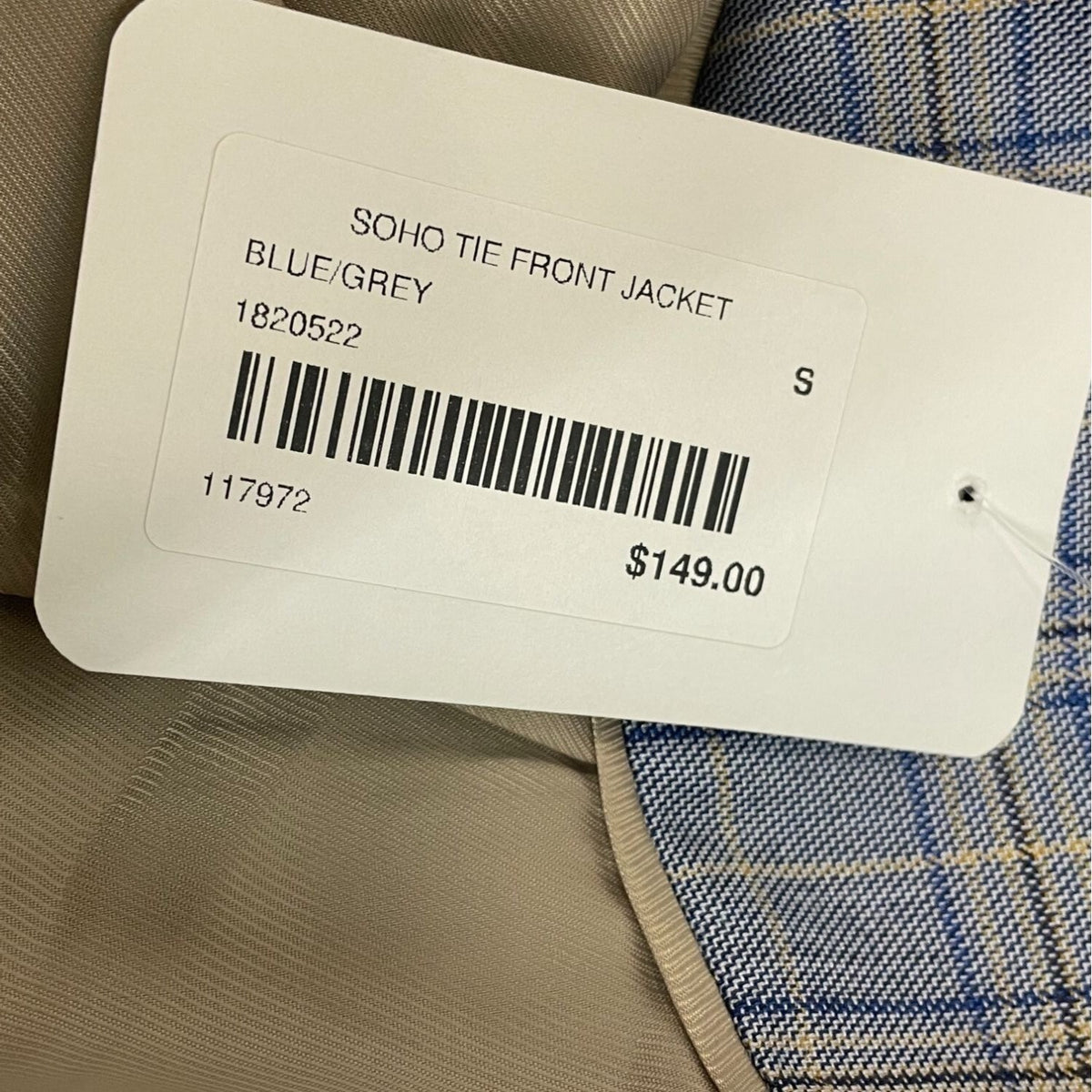 SOHO by Stephanie Horne Women's Blue and Gray Plaid Blazer Sz S