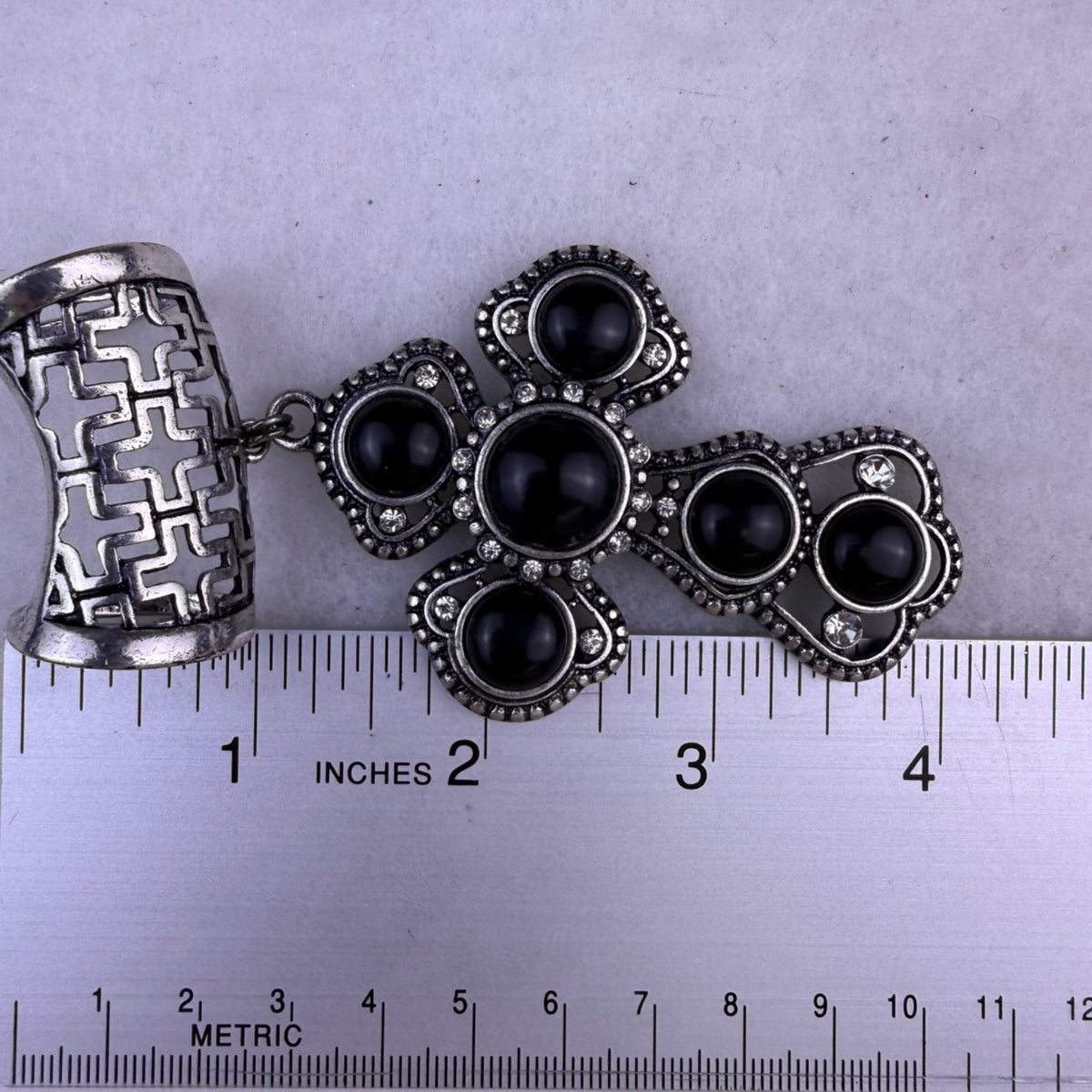 Crystal Silver Tone Black Cross Pendant For Scarf Detailed Elegant Jewelry