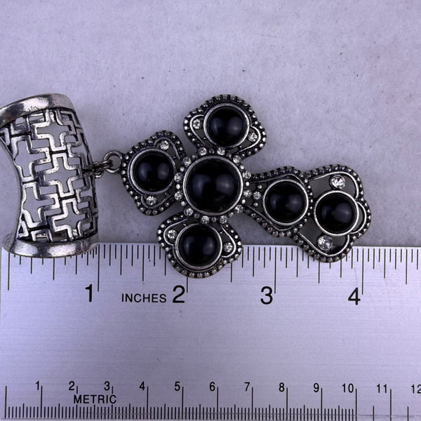 Crystal Silver Tone Black Cross Pendant For Scarf Detailed Elegant Jewelry