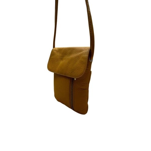 Tignanello Women’s Yellow Leather With Front Zip Pocket Crossbody Bag