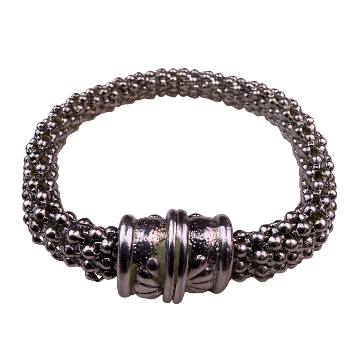 Vintage Womens Silver Tone Mesh Bracelet Adjustable Handmade Retro Style