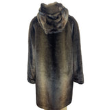 Vintage Brown Faux Fur Coat With Hood & Button Closure