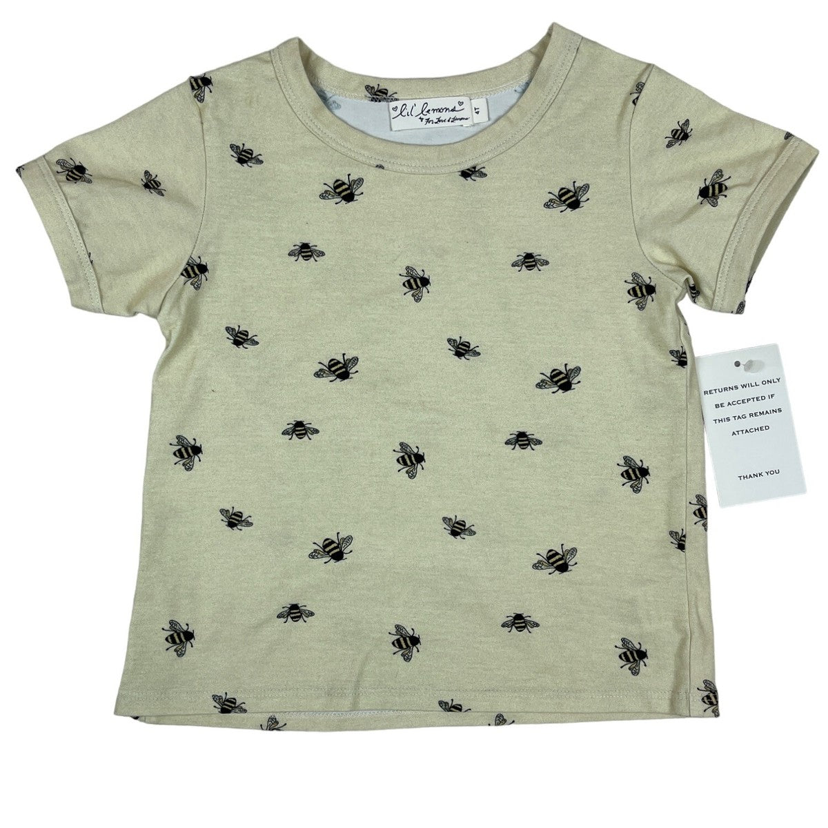 Lil Lemons Organic Cotton Bee Print Kids Tee 4T Soft Stylish Top