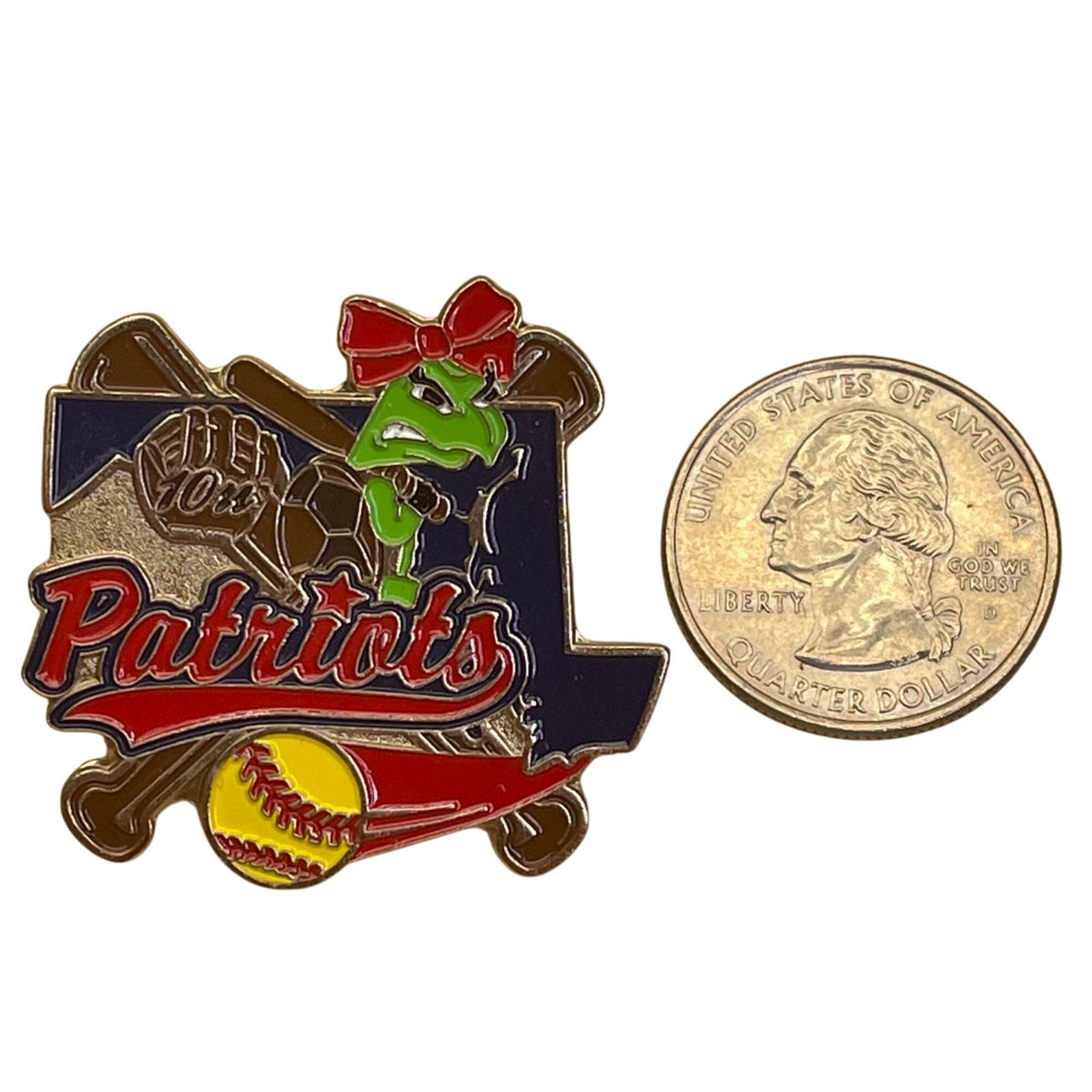 10th Anniversary Patriots Softball Pin With Louisiana State Design & Frog Mascot
