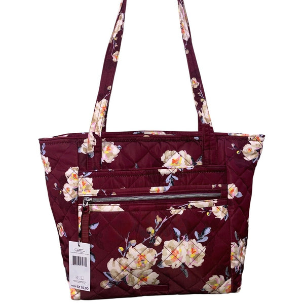 Vera Bradley Women’s Maroon Quilted Blooms & Branches Floral Print Vera Tote Bag
