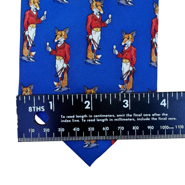 Fox & Chave Mens Blue 100% Silk Novelty Tie With Fox Hunt Pattern Hand Made