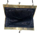 Vintage Women’s Black Floral Embroidered Gold Frame & Chain Strap Purse Handbag