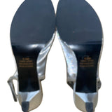 David Tate Women’s Silver Satin Slingback Bow Accent Peep-Toe Heels Size 6.5M