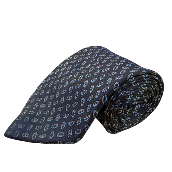 Cerruti CXIII Mens Navy Blue All Silk Patterned Tie Italy Classic Necktie