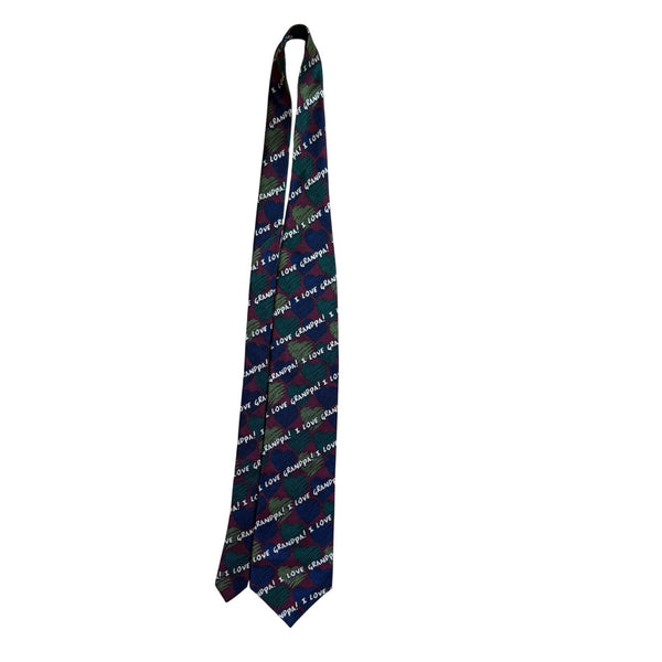 Ralph Marlin Mens Multicolor Polyester Novelty Tie "I Love Grandpa" Pattern 