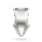 American Eagle Women Black & White Stripe Bodysuit Soft & Sexy Rib Size S