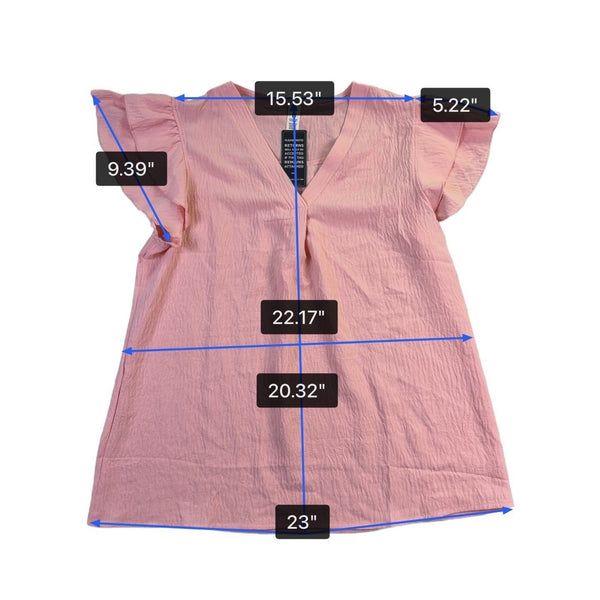 Blooming Jelly Womens Pink V-Neck Ruffle Sleeve Blouse Top Size L