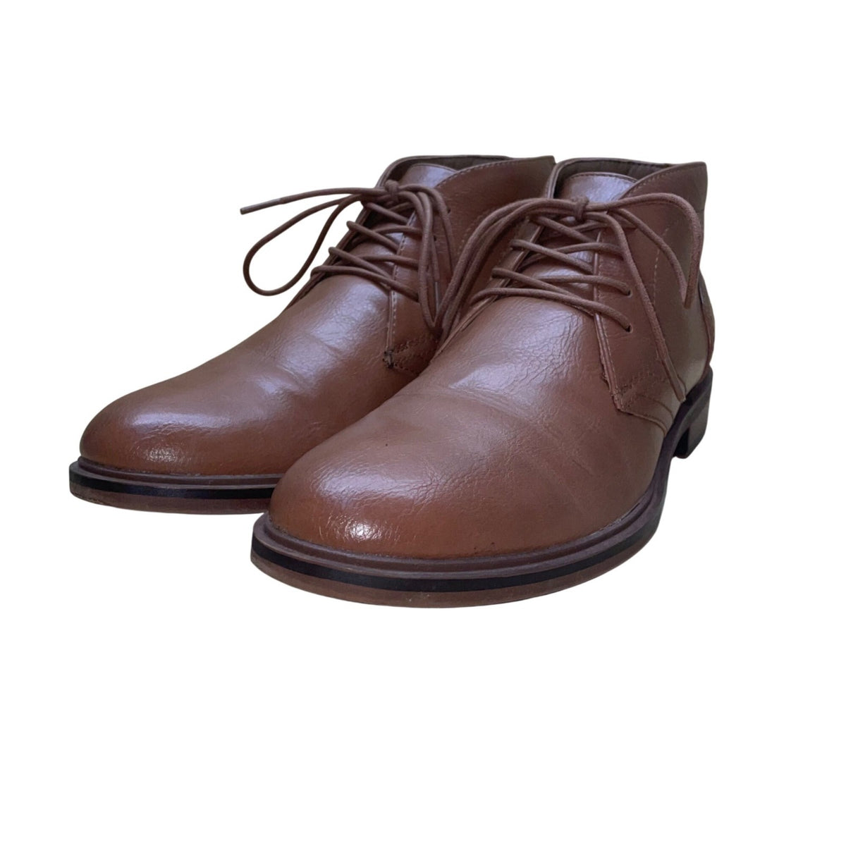 Sonoma Men’s Cognac Brown Faux Leather Lace-Up Ortholite Aaron Ankle Boots Sz 8M