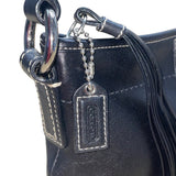 Coach Women’s Black Leather With Tassel Accent & Stitch Detailing Crossbody Bag