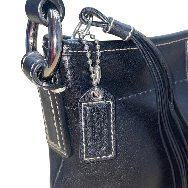 Coach Women’s Black Leather With Tassel Accent & Stitch Detailing Crossbody Bag