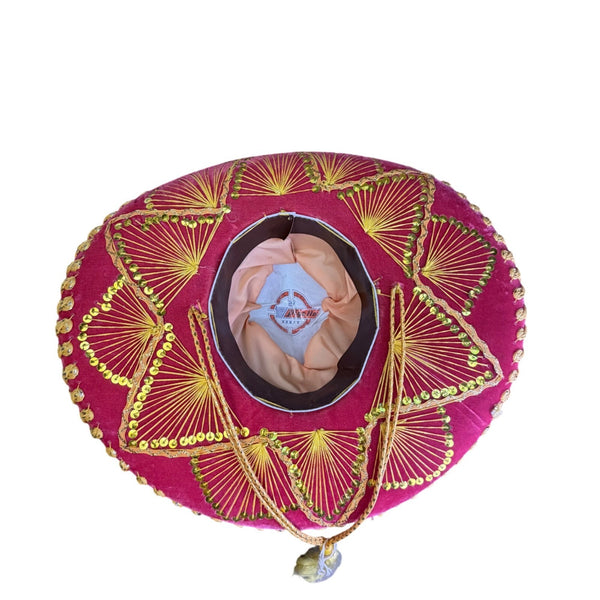PIGALLE Unisex Red Felt Embroidered Mariachi Sombrero Gold Trim Sequin Accents