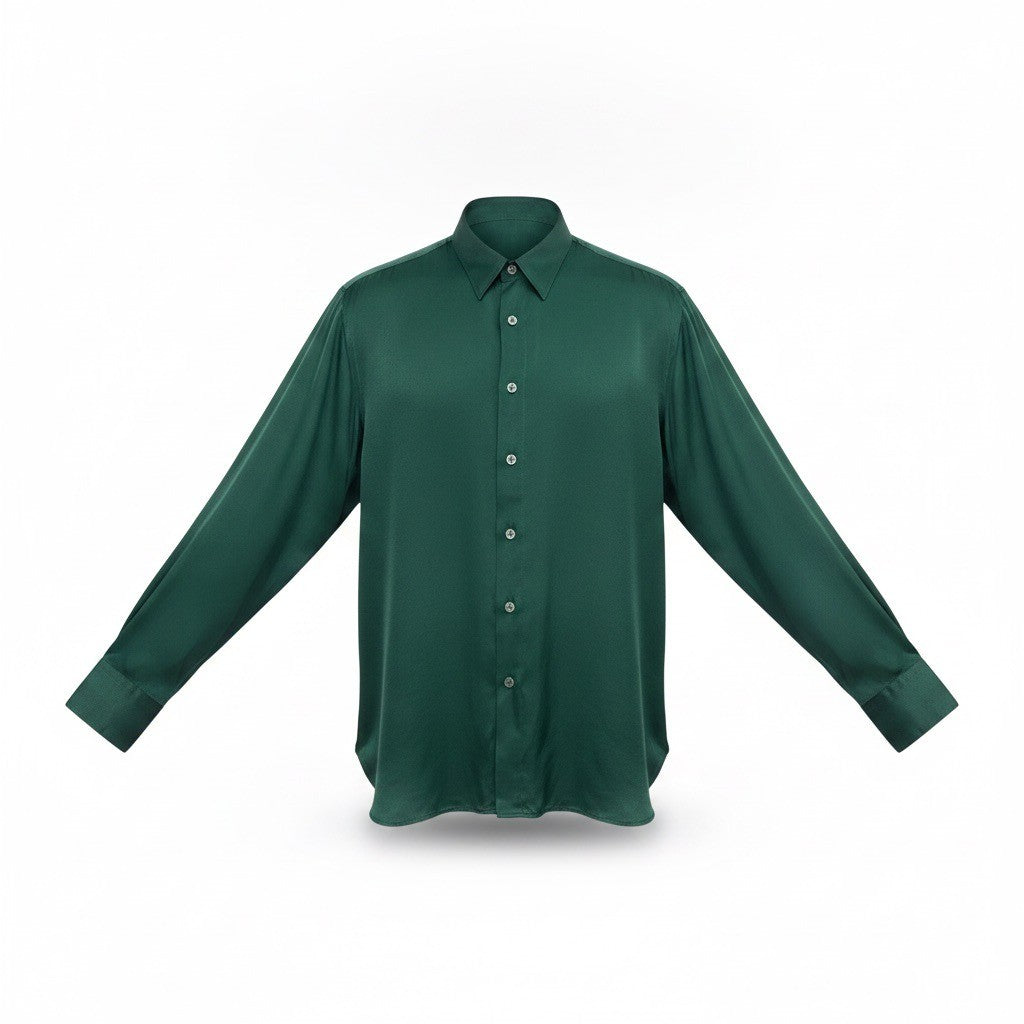 Zara Womens Green Satin Button-Up Long Sleeve Shirt Chic Fashion Sz XL
