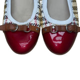 AGL Women’s White Multicolor Patterned Woven Leather Cap Toe Buckle Flats Sz 9US