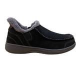 Orthofeet Men’s Black Leather With Faux Fur Lining Slip-On Slippers Size 12 Wide