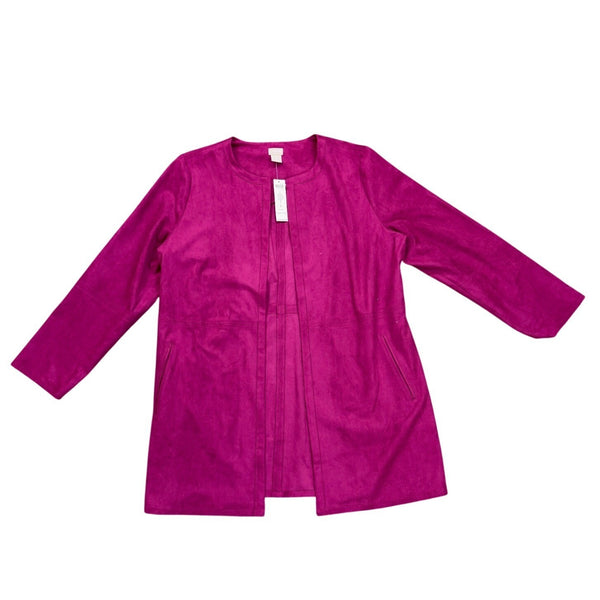 Chicos Womens Magenta Faux Suede Topper Open Long Sleeve Jacket Size 2