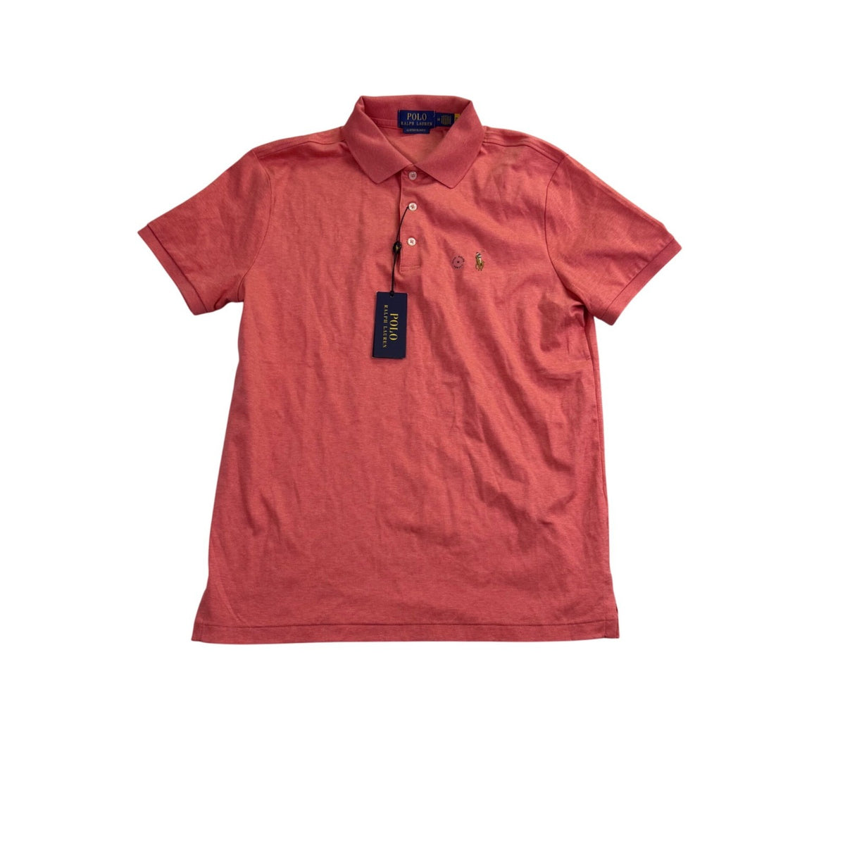 Polo Ralph Lauren Mens Coral Cotton Custom Slim Fit Polo Shirt Casual Wear Sz M