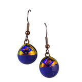 Womens Cobalt Blue Glass Earrings With Gold Tone Accents Abstract Design 