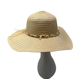 Head Wear Wide Brim Straw Sun Hat With Beaded & Shell Band For Women
