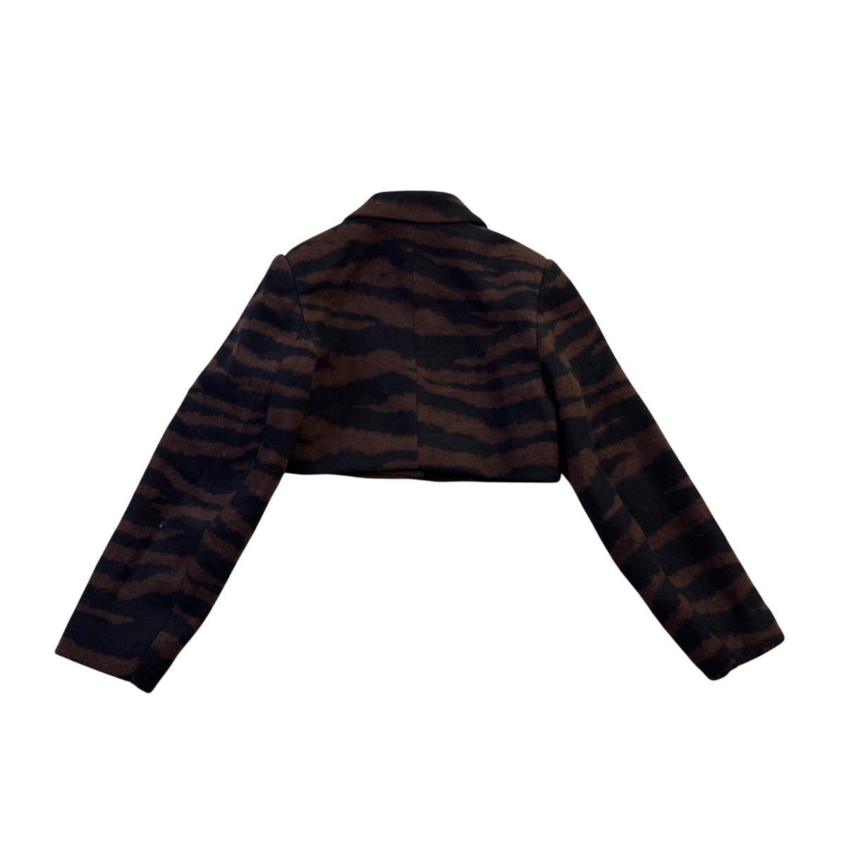Ganni Womens Black Tiger Stripe Wool & Polyester Cropped Jacket Size 34