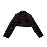 Ganni Womens Black Tiger Stripe Wool & Polyester Cropped Jacket Size 34