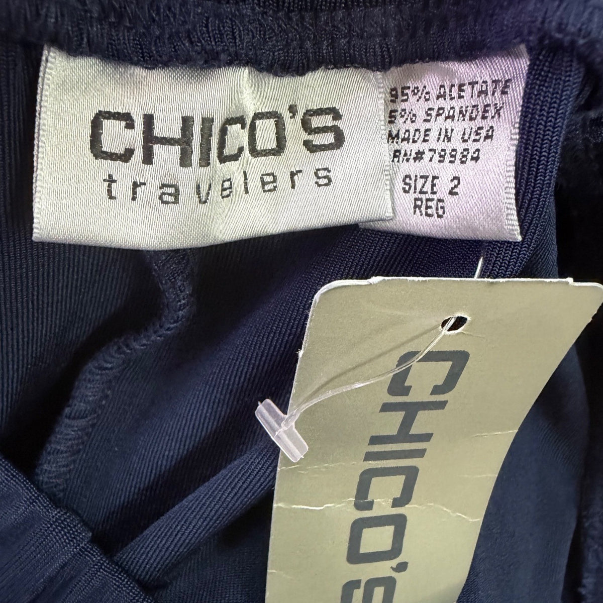 Chicos Travelers Womens Blue Elastic Waist Straight Fit Stretch Pants Size 2