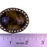 Germany Womens Olive Green Brown Slag Glass Brooch Filigree Frame