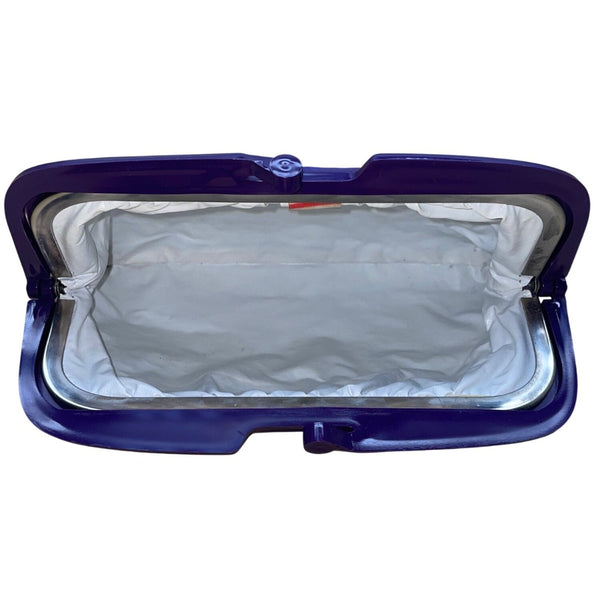 Made In Italy Genuine Leather Women's Blue With Hard Frame Textured Clutch Bag