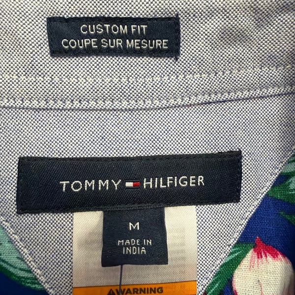 Tommy Hilfiger Mens Blue Linen & Cotton Hawaiian Floral Button-Up Shirt Size M