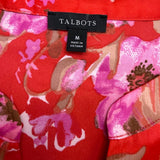 Talbots Women’s Red Floral Polyester Blend Long Sleeve V-Neck Blouse Sz M