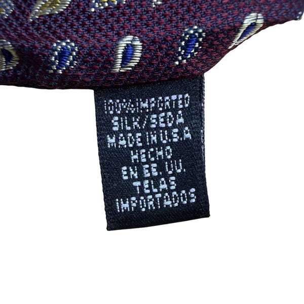 Claiborne Mens Burgundy Silk Paisley Necktie Classic Pattern 