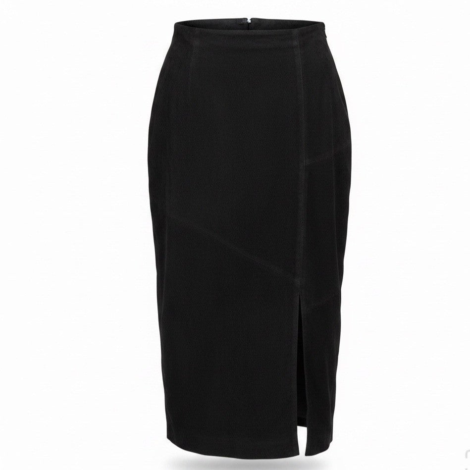 Brandon Thomas Womens Black Leather Midi Skirt With Slit Size 6