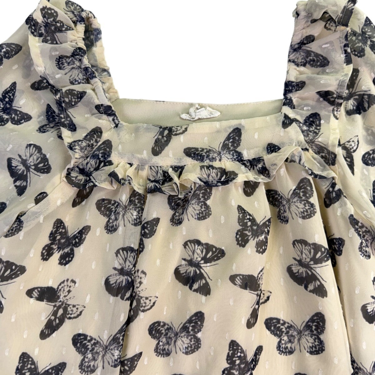 Hayden Girls Cream/Black Butterfly Dress Ruffle Detail Sz L