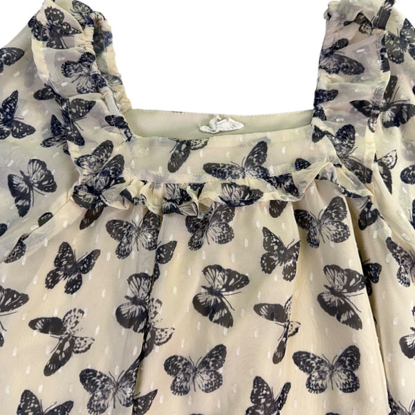 Hayden Girls Cream/Black Butterfly Dress Ruffle Detail Sz L