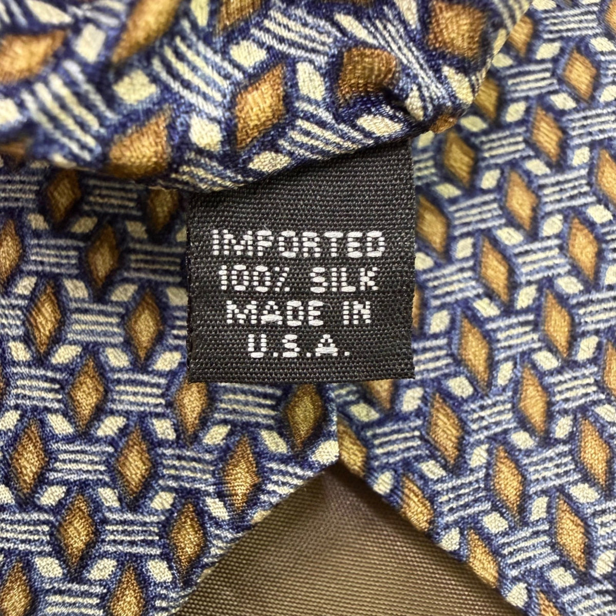 Perry Ellis Portfolio Mens Blue & Gold 100% Silk Geometric Pattern Necktie